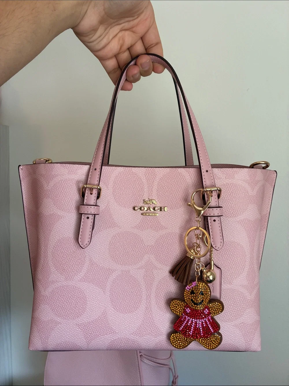 2/$20🎀 Rhinestone Gingerbread Girl Keychain Charm - Pink & Brown